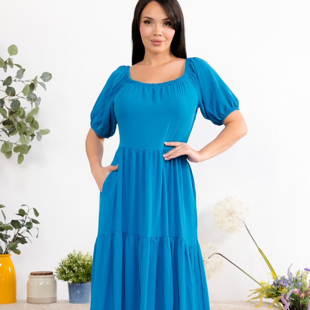 Plus Teal Off Shoulder Tiered Maxi Dress